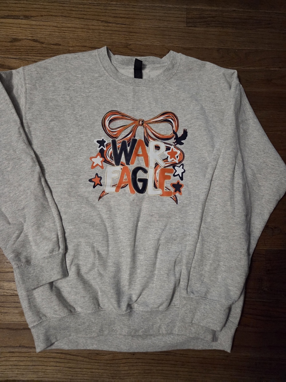 Gildan Gray Crewneck Sweatshirt with Orange & Navy War Eagle Graphic